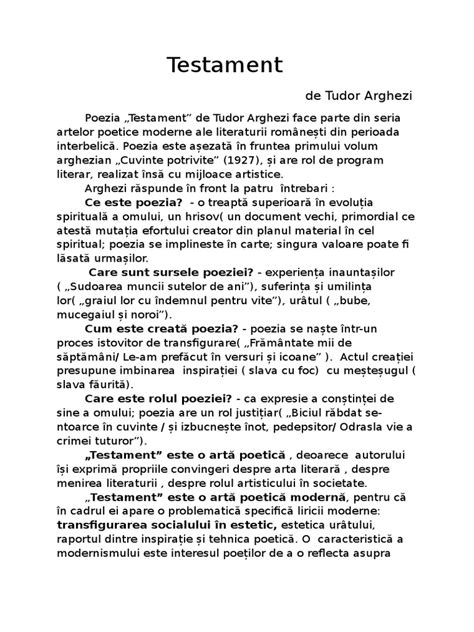 testament de tudor arghezi eseu.